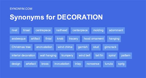 Another word for ORNAMENTATION the way in which a room or building is decorated Collins English Thesaurus. . Decoration synonym